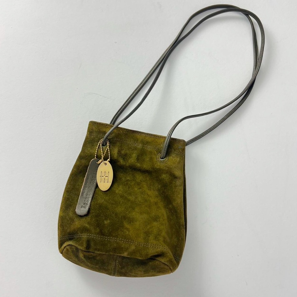 Hillard & Hanson Olive Suede Bucket Bag